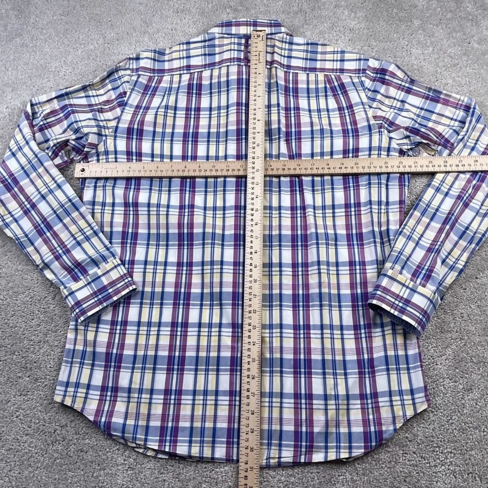 Banana Republic Shirt Mens Large Purple Plaid Soft‎ Wash Button Up Business